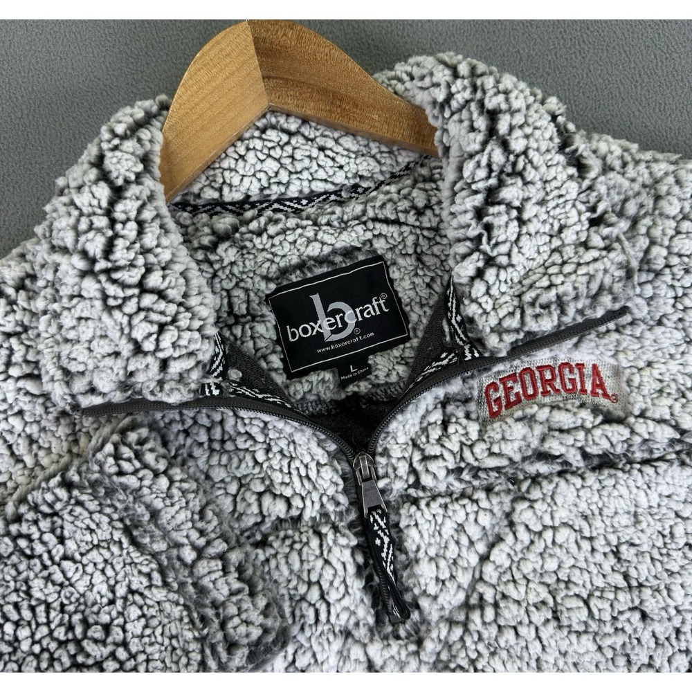 Georgia Bulldogs Quarter Zip Large Grey Black Deep Pile Sherpa Fleece Jacket
